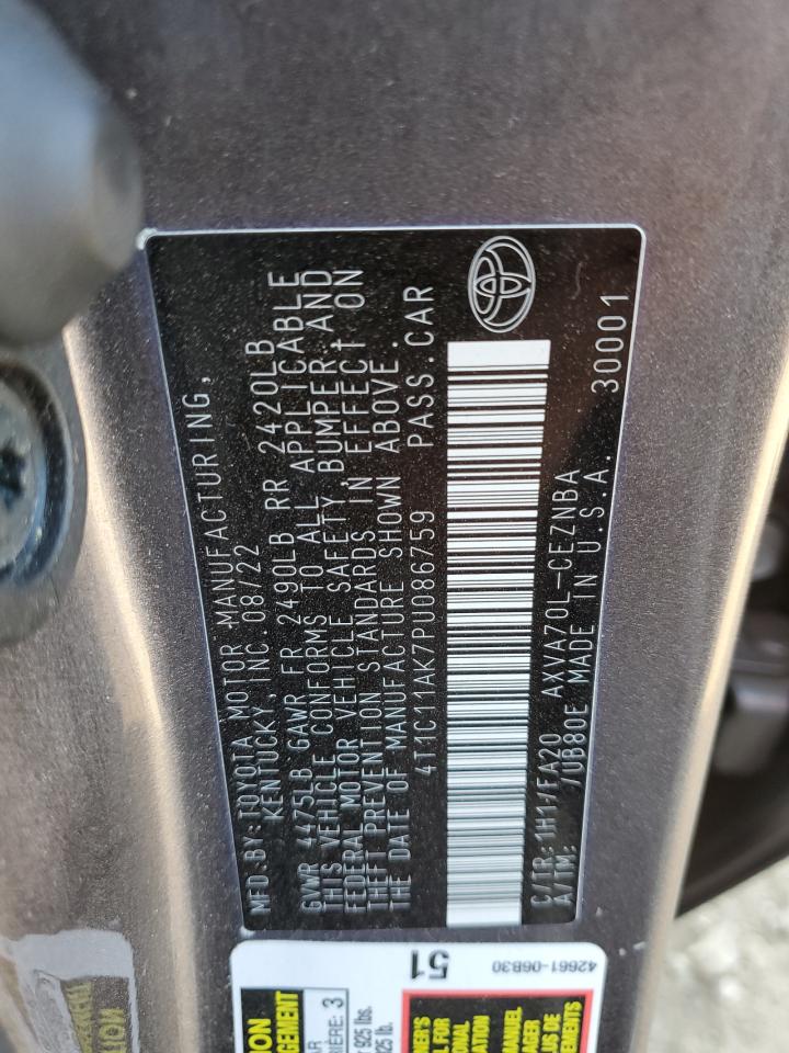 2023 TOYOTA CAMRY LE VIN:4T1C11AK7PU086759