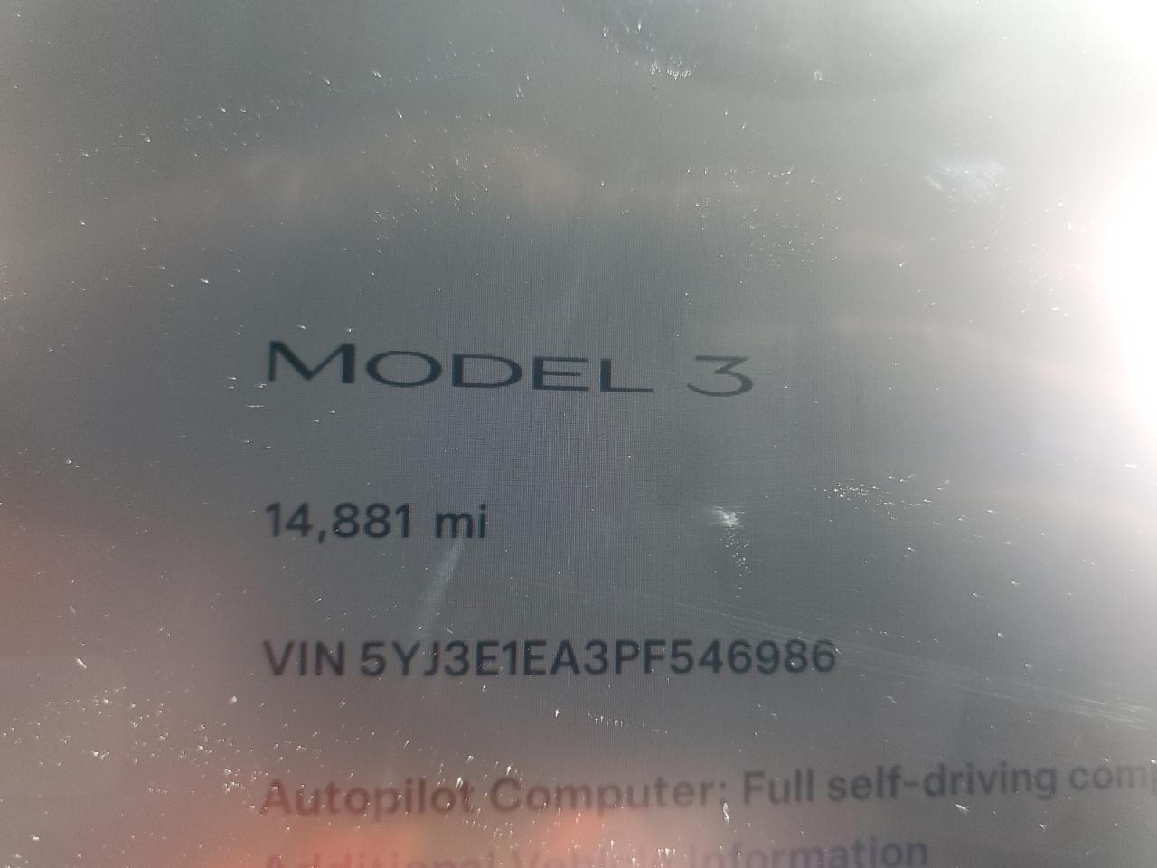 2023 TESLA MODEL 3  VIN:5YJ3E1EA3PF546986