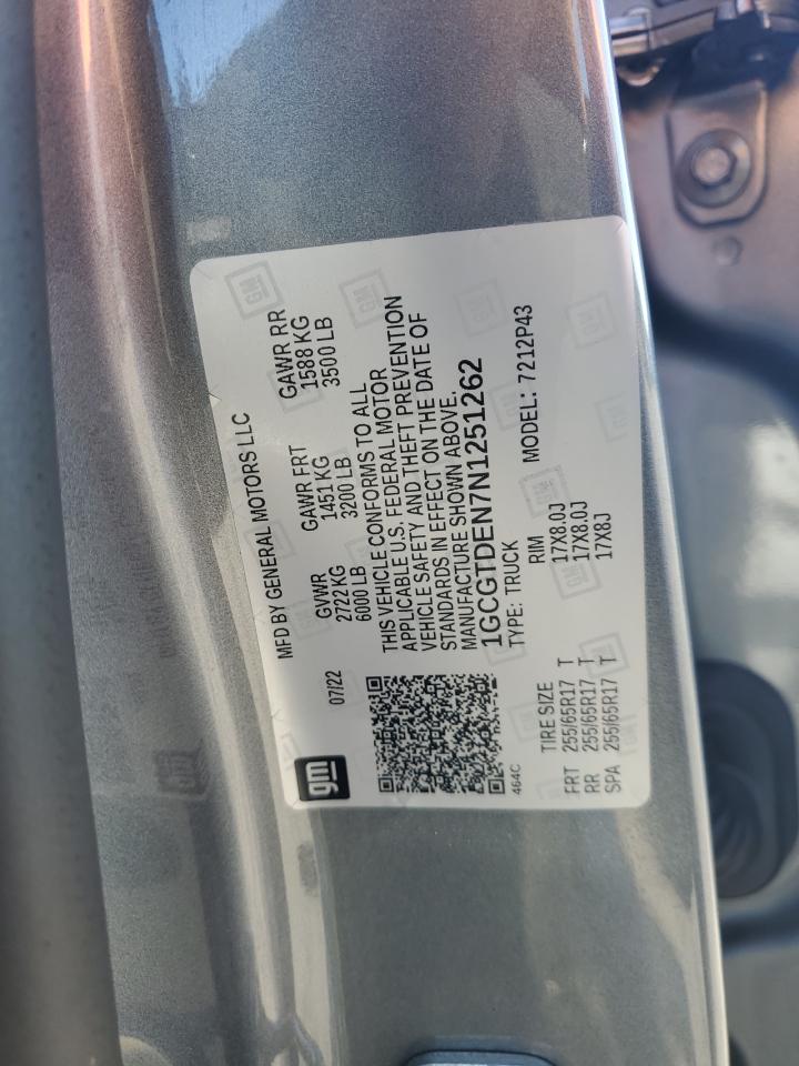 2022 CHEVROLET COLORADO Z71 VIN:1GCGTDEN7N1251262