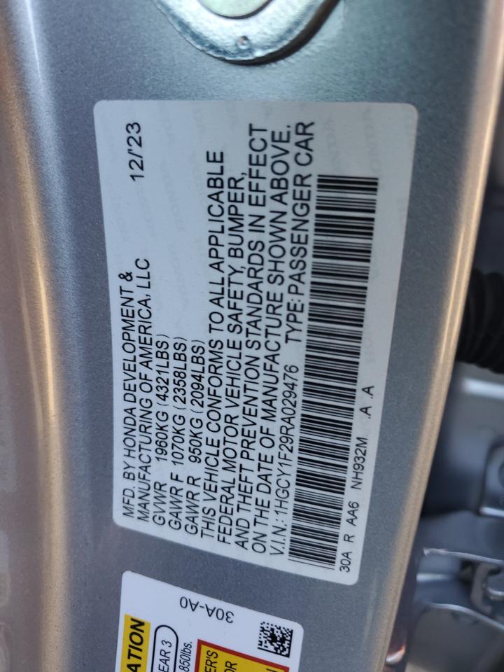 2024 HONDA ACCORD LX VIN:1HGCY1F29RA029476