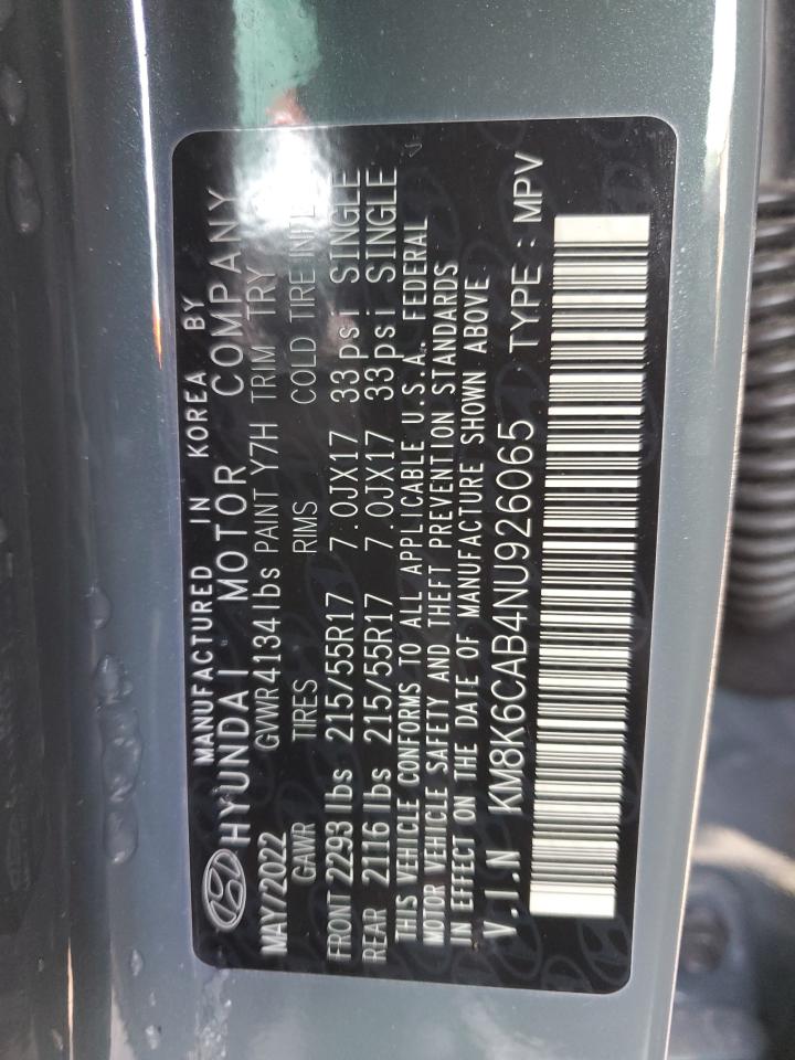 2022 HYUNDAI KONA SEL VIN:KM8K6CAB4NU926065