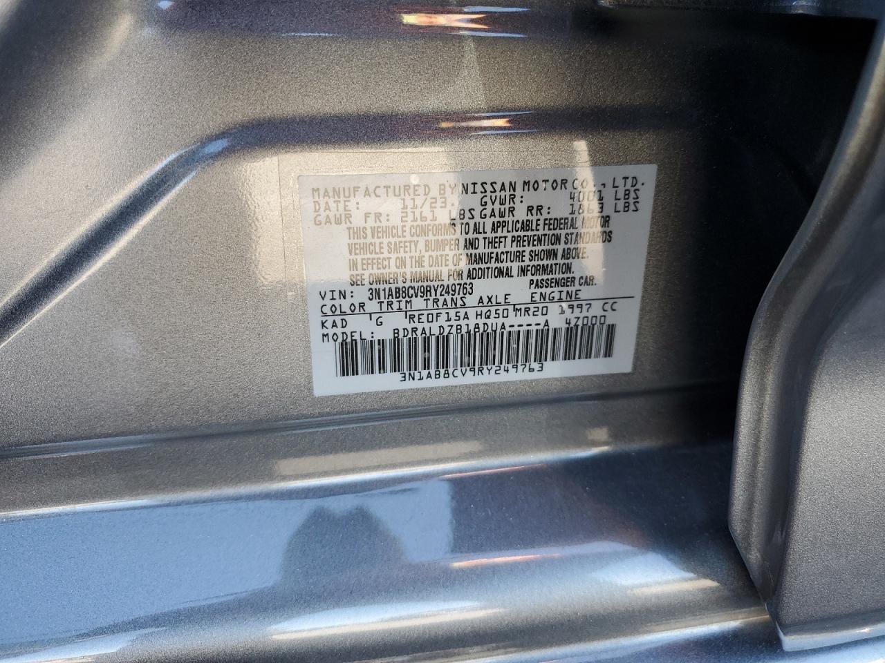 2024 NISSAN SENTRA SV VIN:3N1AB8CV9RY249763