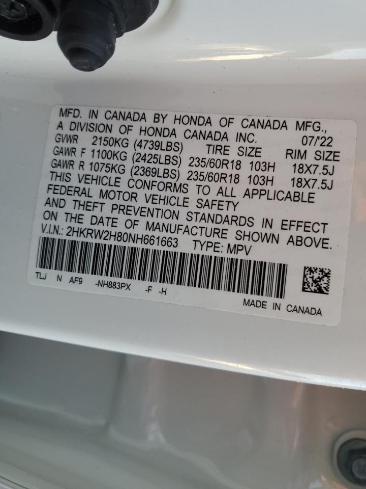 2022 HONDA CR-V EXL VIN:2HKRW2H80NH661663