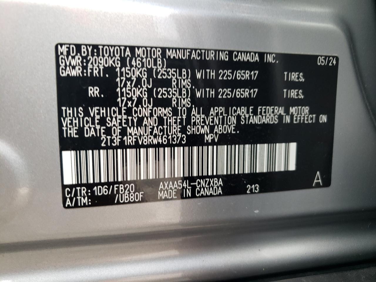 2024 TOYOTA RAV4 LE VIN:2T3F1RFV8RW461373