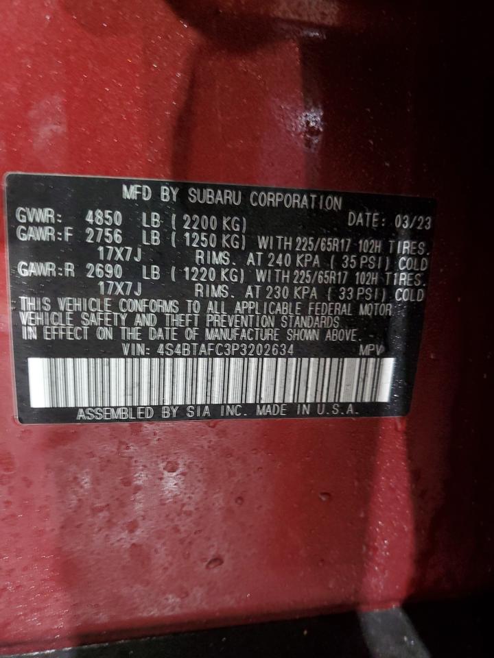 2023 SUBARU OUTBACK PREMIUM VIN:4S4BTAFC3P3202634