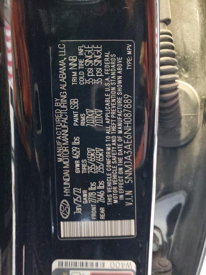 2022 HYUNDAI TUCSON SE VIN:5NMJA3AE6NH087889