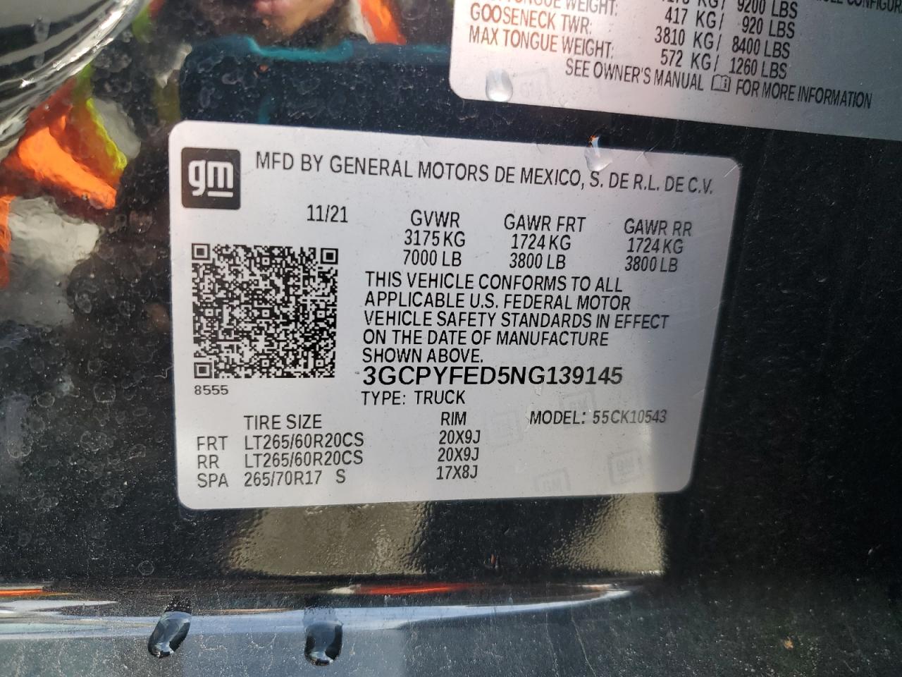 2022 CHEVROLET SILVERADO LTD K1500 LT TRAIL BOSS VIN:3GCPYFED5NG139145