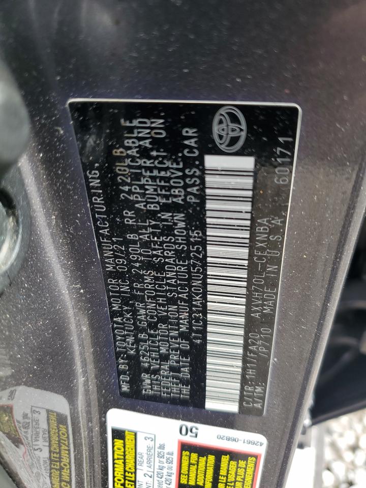 2022 TOYOTA CAMRY LE VIN:4T1C31AK0NU572515