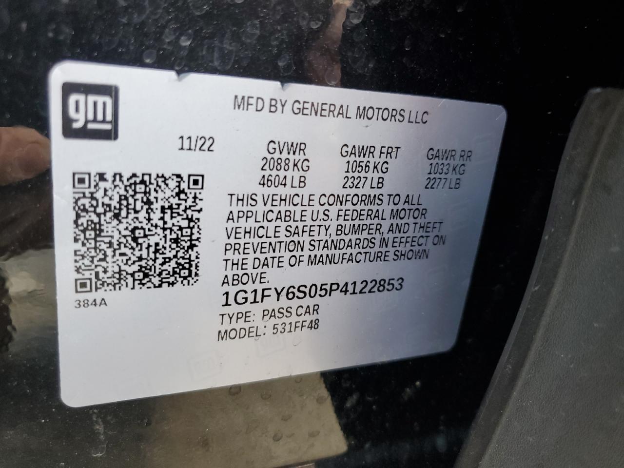 2023 CHEVROLET BOLT EUV LT VIN:1G1FY6S05P4122853