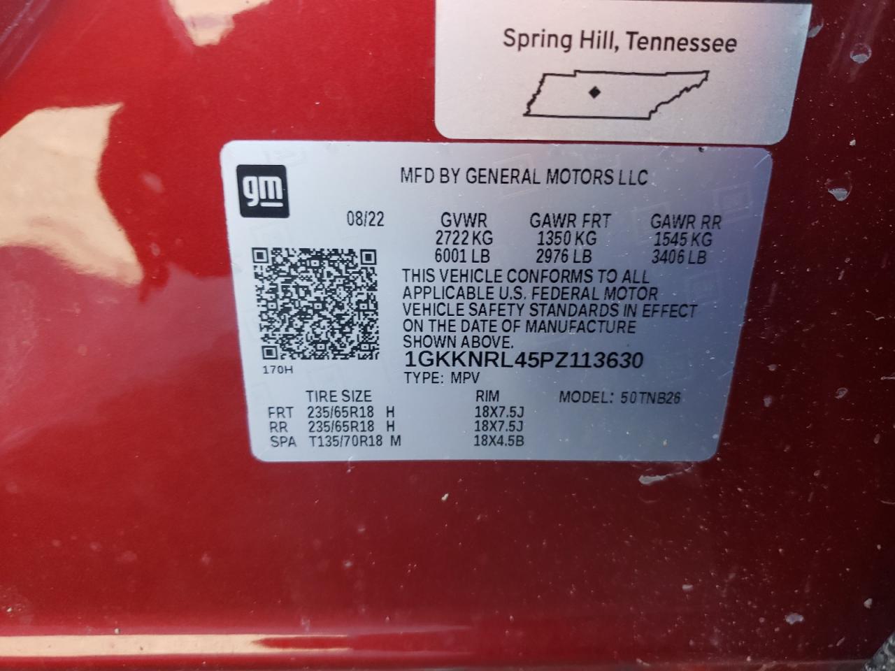 2023 GMC ACADIA SLE VIN:1GKKNRL45PZ113630