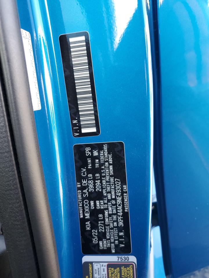 2022 KIA FORTE GT VIN:3KPF44AC9NE493027