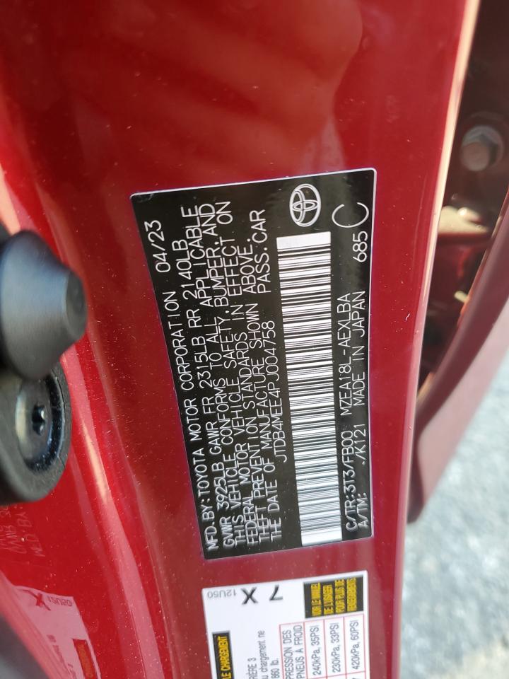 2023 TOYOTA COROLLA LE VIN:JTDB4MEE4PJ004758