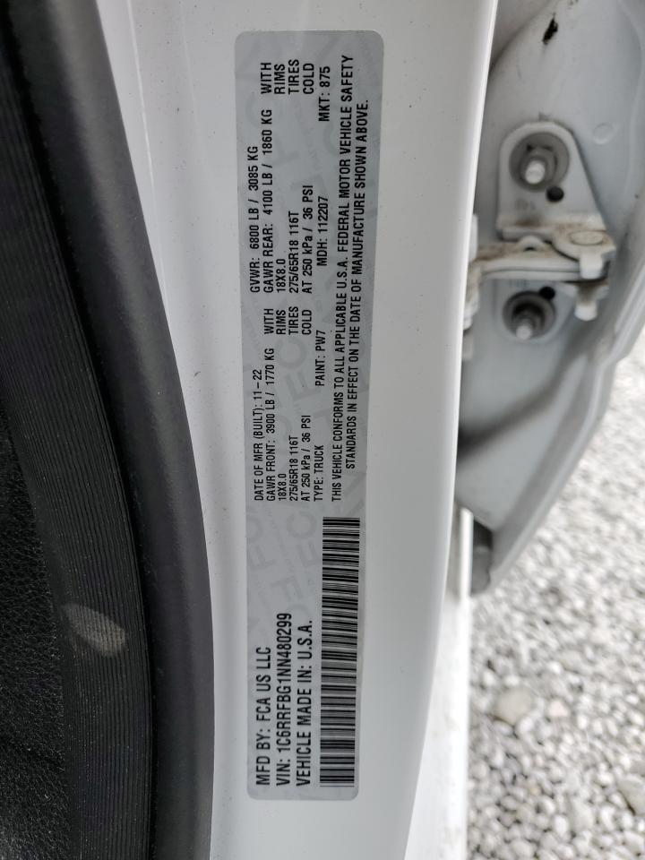 2022 RAM 1500 BIG HORN/LONE STAR VIN:1C6RRFBG1NN480299