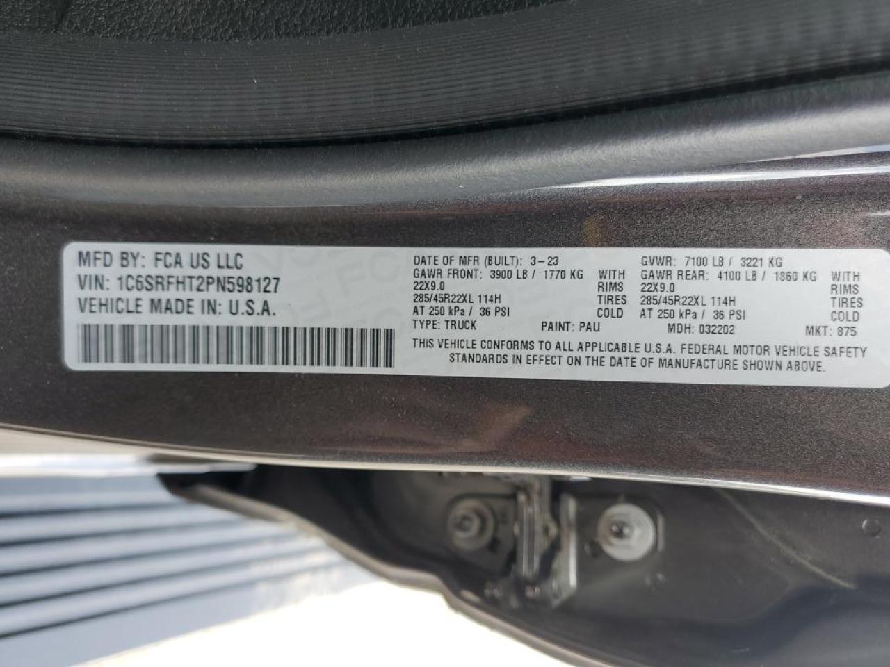 2023 RAM 1500 LIMITED VIN:1C6SRFHT2PN598127