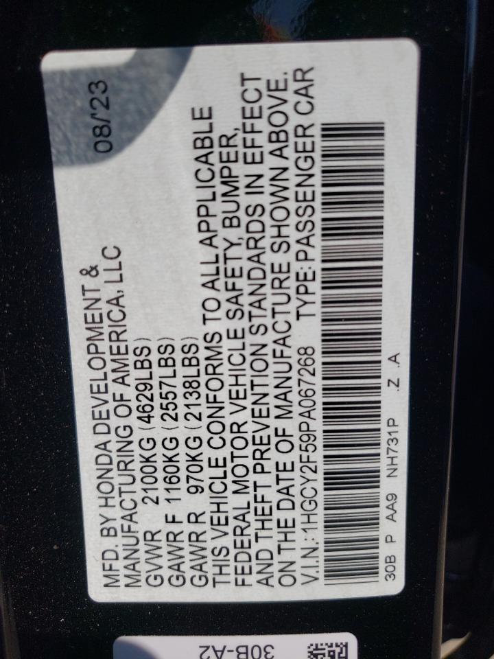 2023 HONDA ACCORD HYBRID SPORT VIN:1HGCY2F59PA067268