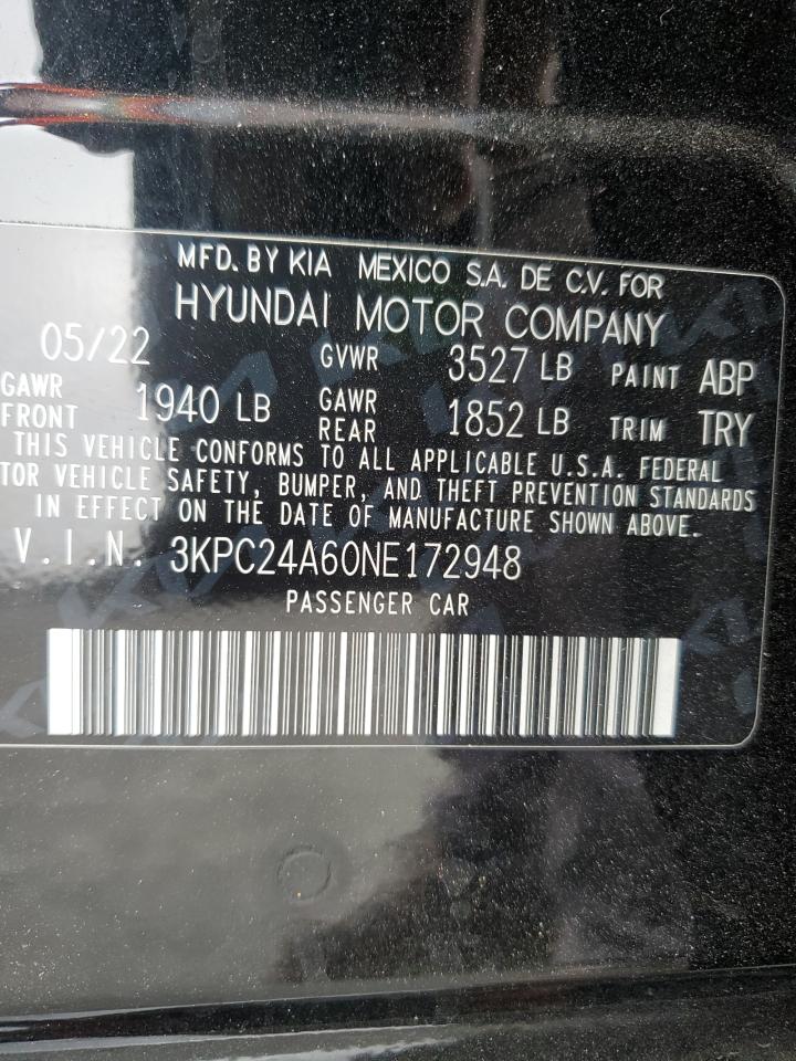 2022 HYUNDAI ACCENT SE VIN:3KPC24A60NE172948