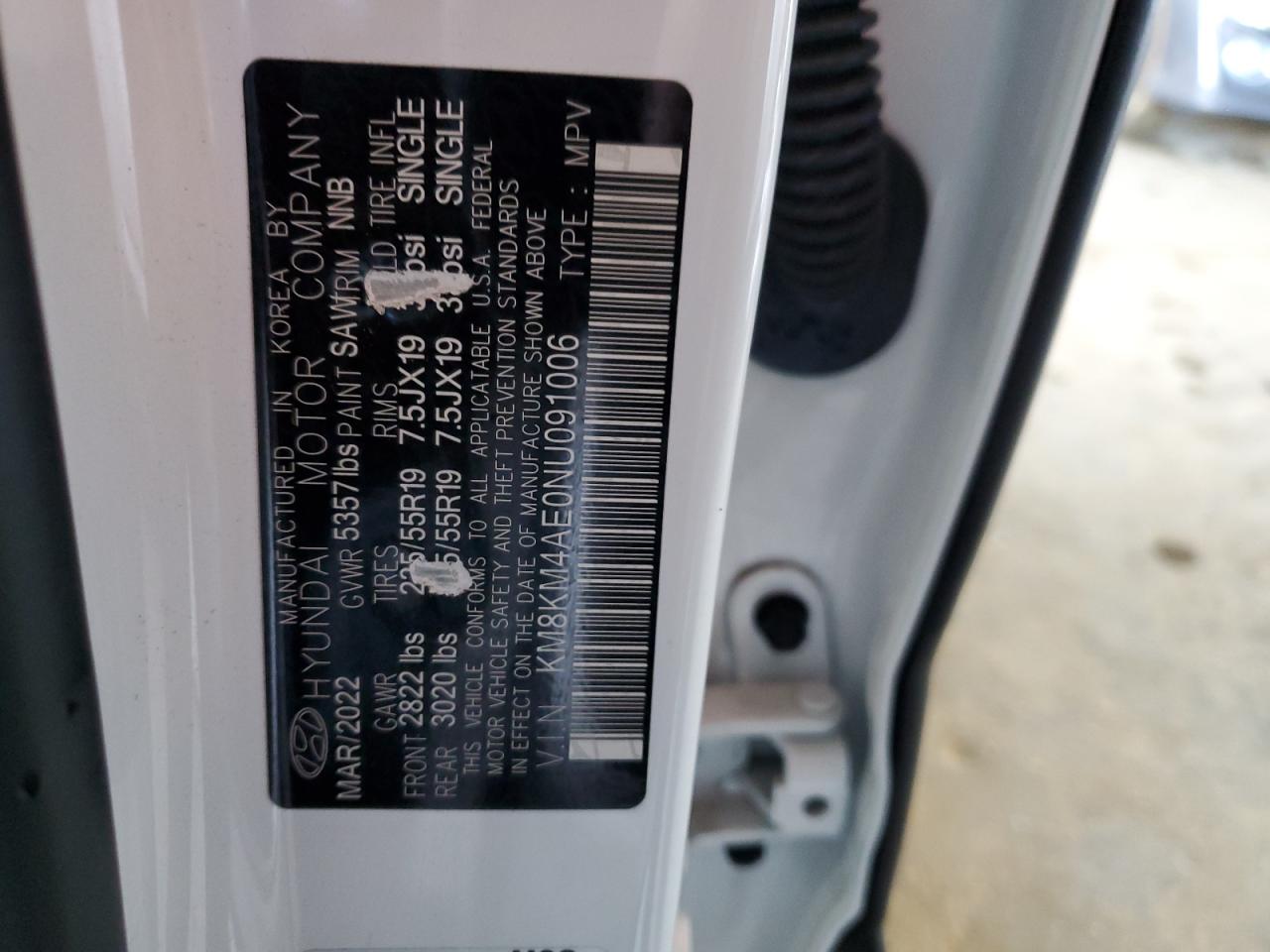 2022 HYUNDAI IONIQ 5 SE VIN:KM8KM4AE0NU091006