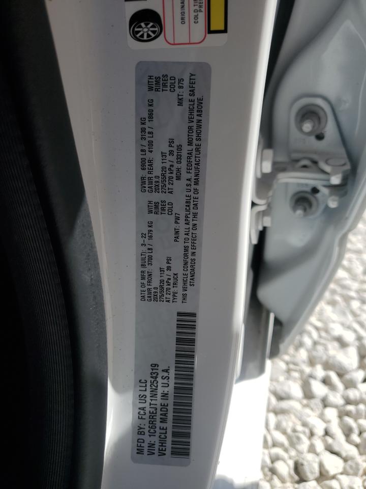 2022 RAM 1500 LARAMIE VIN:1C6RREJT1NN254319