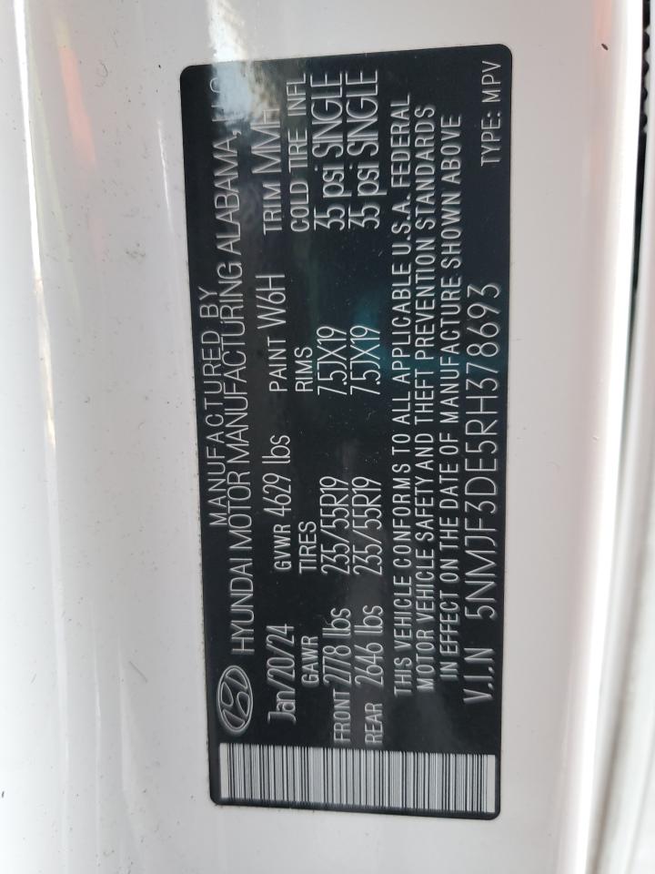 2024 HYUNDAI TUCSON SEL VIN:5NMJF3DE5RH378693