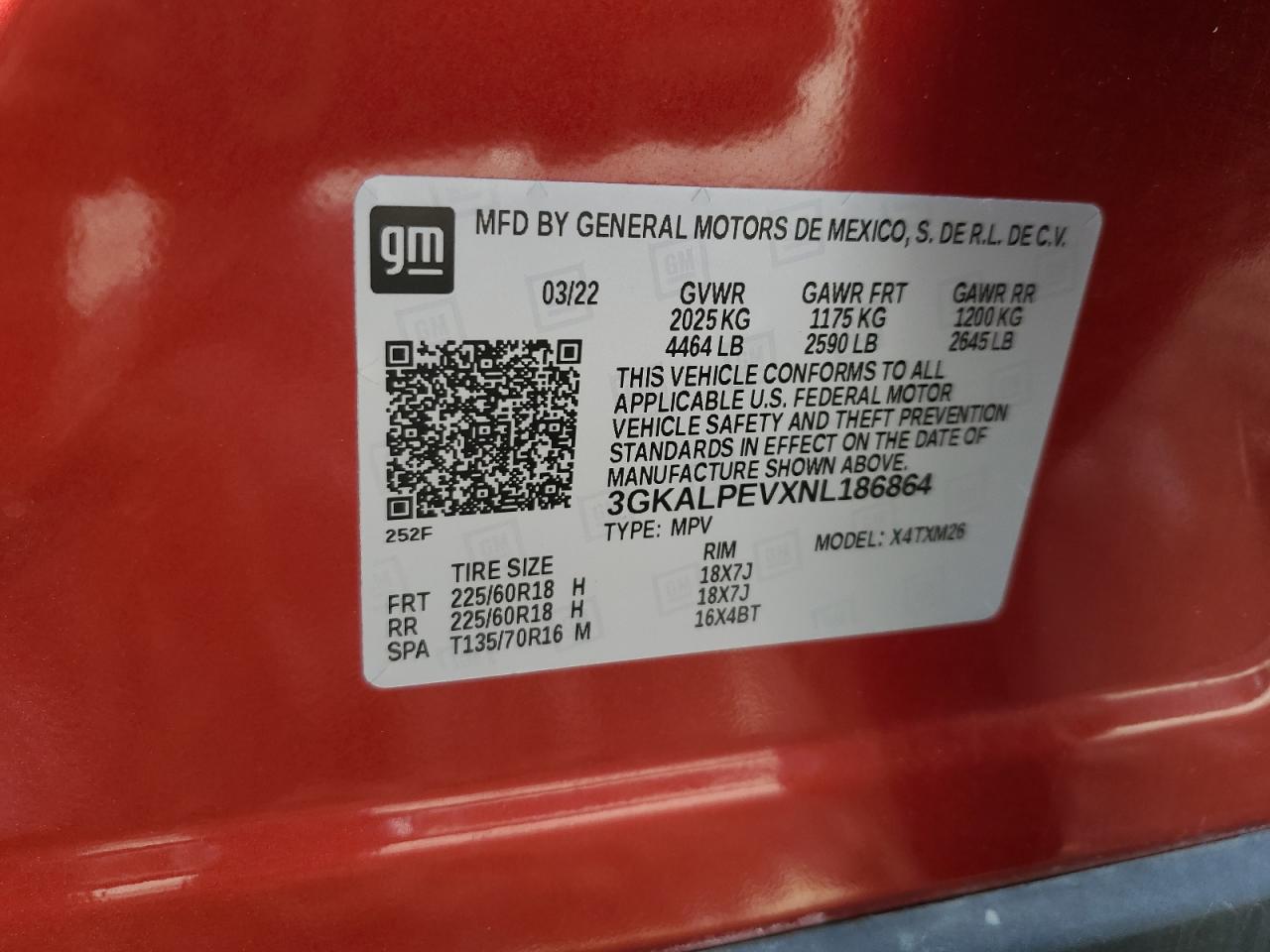 2022 GMC TERRAIN SLT VIN:3GKALPEVXNL186864