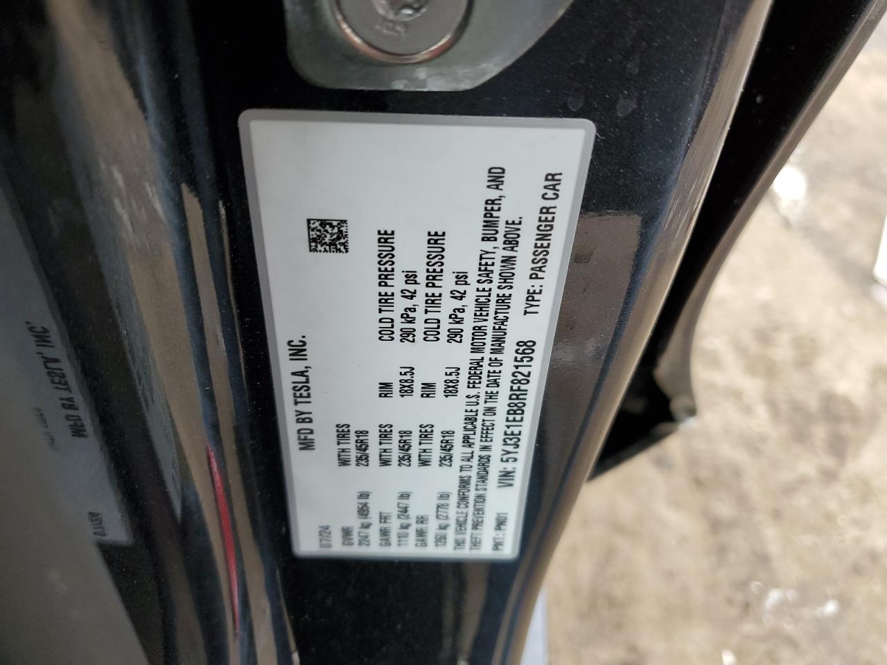 2024 TESLA MODEL 3  VIN:5YJ3E1EB8RF821568