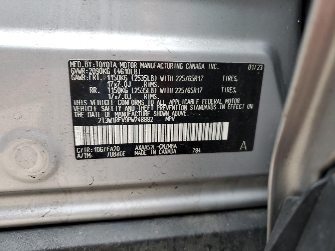 2023 TOYOTA RAV4 XLE VIN:2T3W1RFV9PW248882