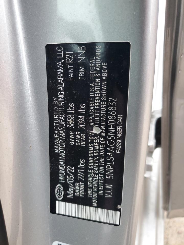 2022 HYUNDAI ELANTRA SEL VIN:5NPLS4AG5NH086832