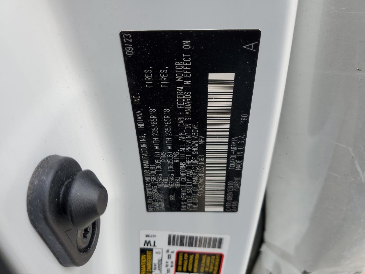 2023 TOYOTA HIGHLANDER L VIN:5TDKDRAH3PS521663