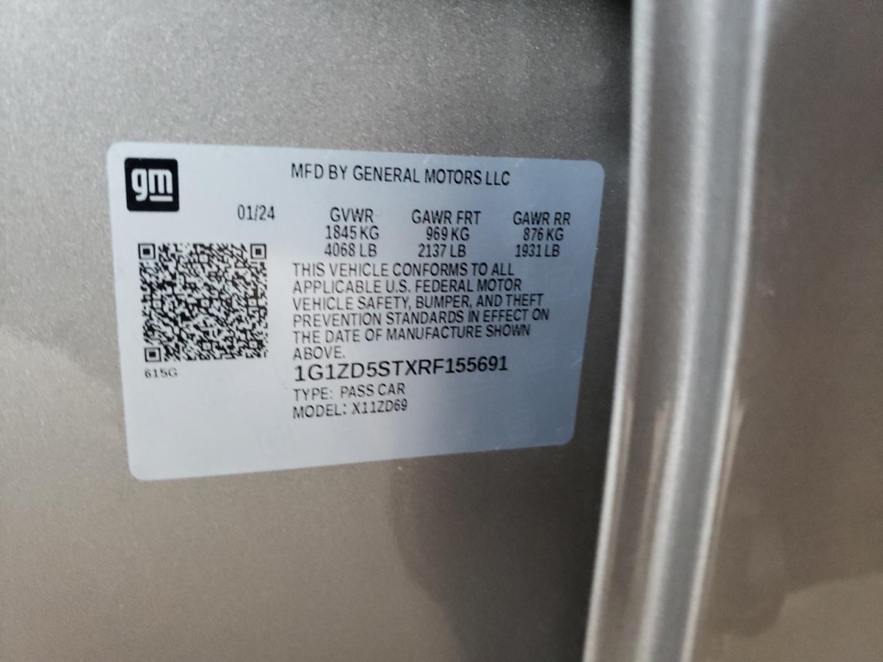 2024 CHEVROLET MALIBU LT VIN:1G1ZD5STXRF155691