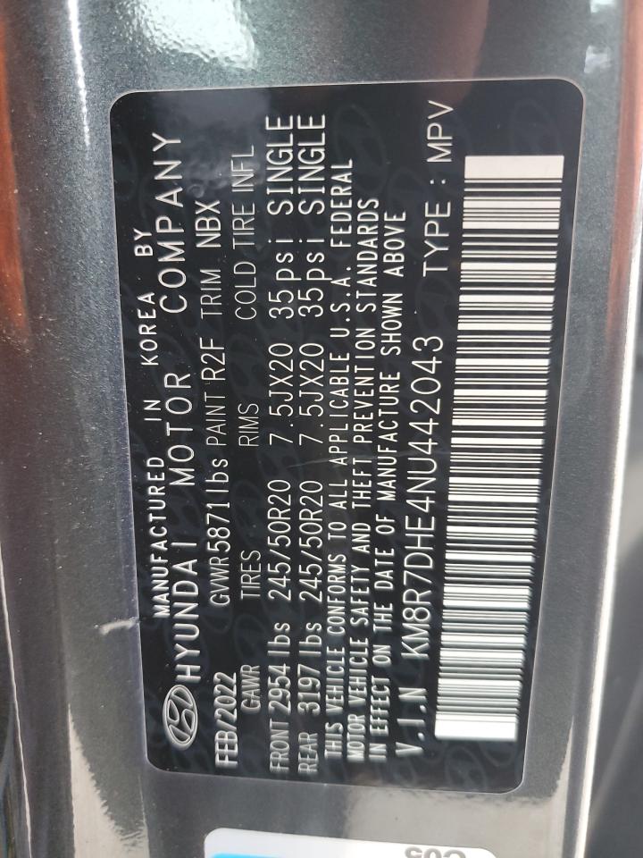 2022 HYUNDAI PALISADE CALLIGRAPHY VIN:KM8R7DHE4NU442043