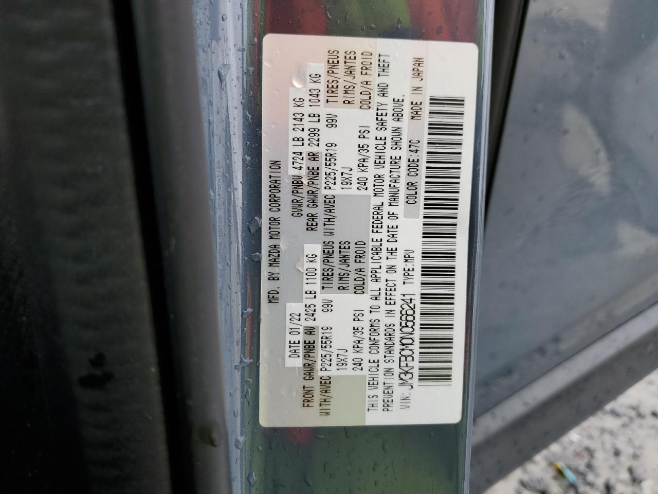 2022 MAZDA CX-5 PREFERRED VIN:JM3KFBCM0N0566241