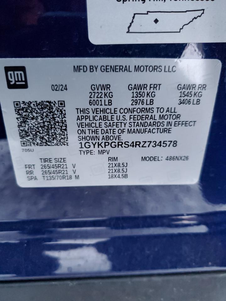 2024 CADILLAC XT6 SPORT VIN:1GYKPGRS4RZ734578