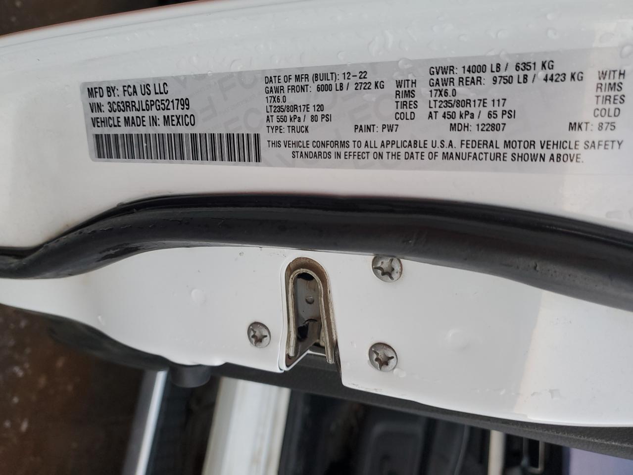 2023 RAM 3500 LARAMIE VIN:3C63RRJL6PG521799