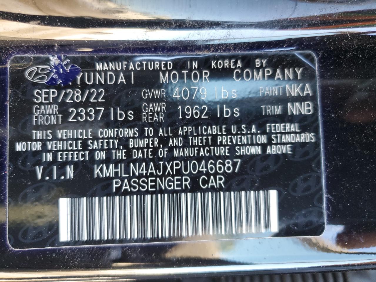 2023 HYUNDAI ELANTRA LIMITED VIN:KMHLN4AJXPU046687