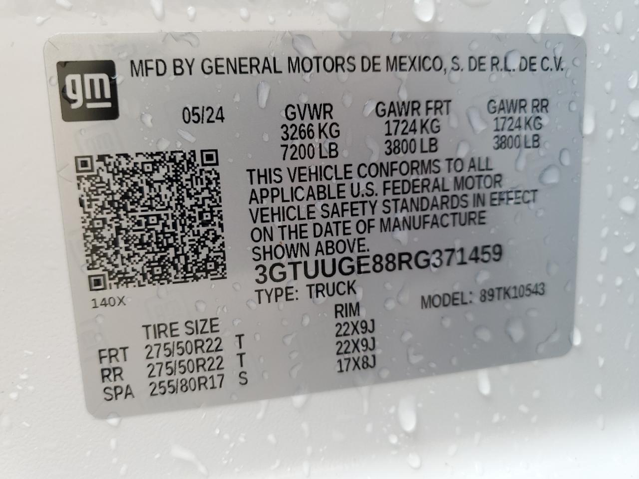 2024 GMC SIERRA K1500 DENALI VIN:3GTUUGE88RG371459