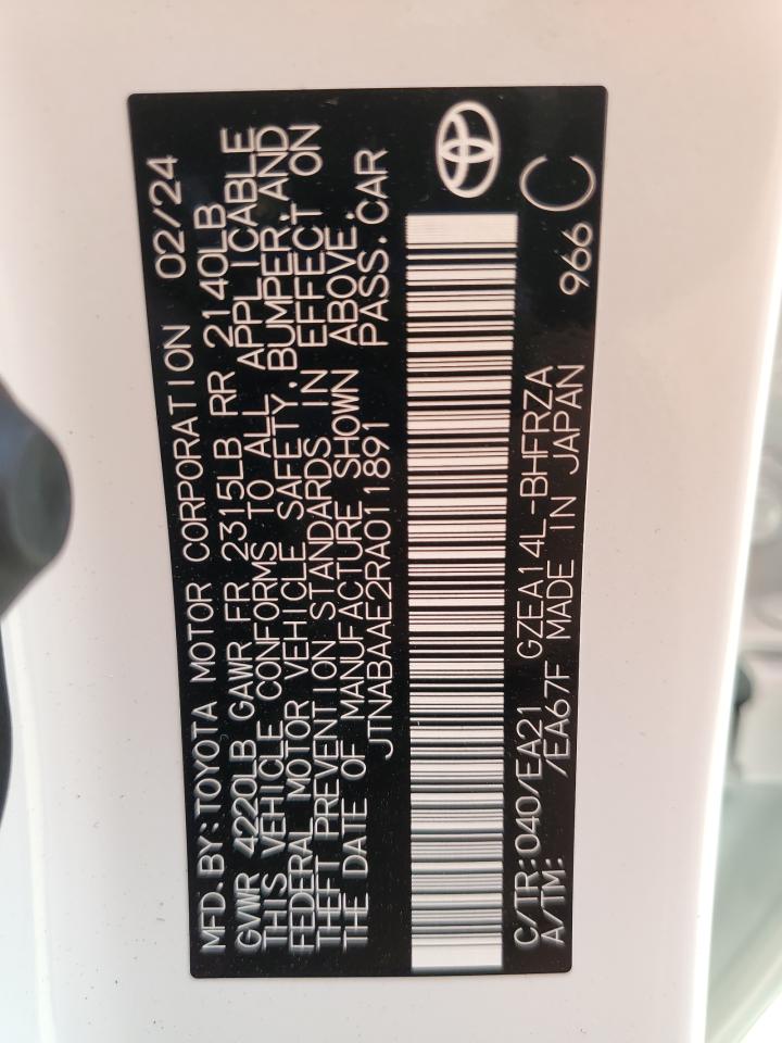 2024 TOYOTA GR COROLLA CORE VIN:JTNABAAE2RA011891
