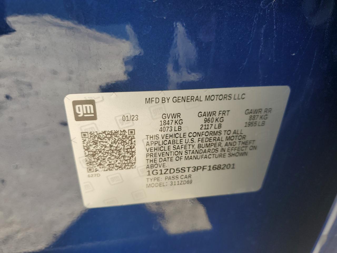 2023 CHEVROLET MALIBU LT VIN:1G1ZD5ST3PF168201