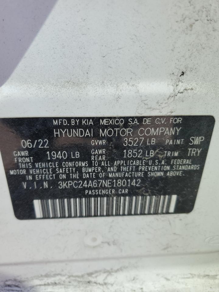 2022 HYUNDAI ACCENT SE VIN:3KPC24A67NE180142