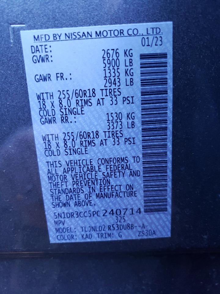 2023 NISSAN PATHFINDER SL VIN:5N1DR3CC5PC240714