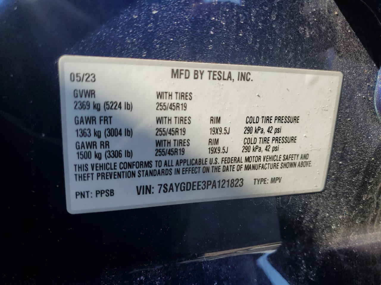 2023 TESLA MODEL Y  VIN:7SAYGDEE3PA121823