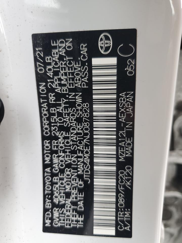 2022 TOYOTA COROLLA SE VIN:JTDS4MCE7NJ087828