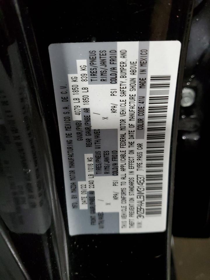 2022 MAZDA 3  VIN:3MZBPAAL5NM314537