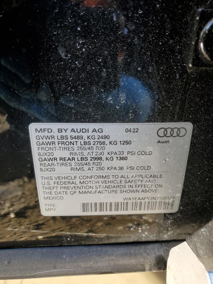 2022 AUDI Q5 PREMIUM PLUS 45 VIN:WA1EAAFY3N2106129