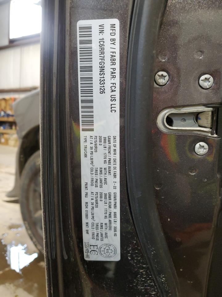 2022 RAM 1500 CLASSIC TRADESMAN VIN:1C6RR7FG9NS133126