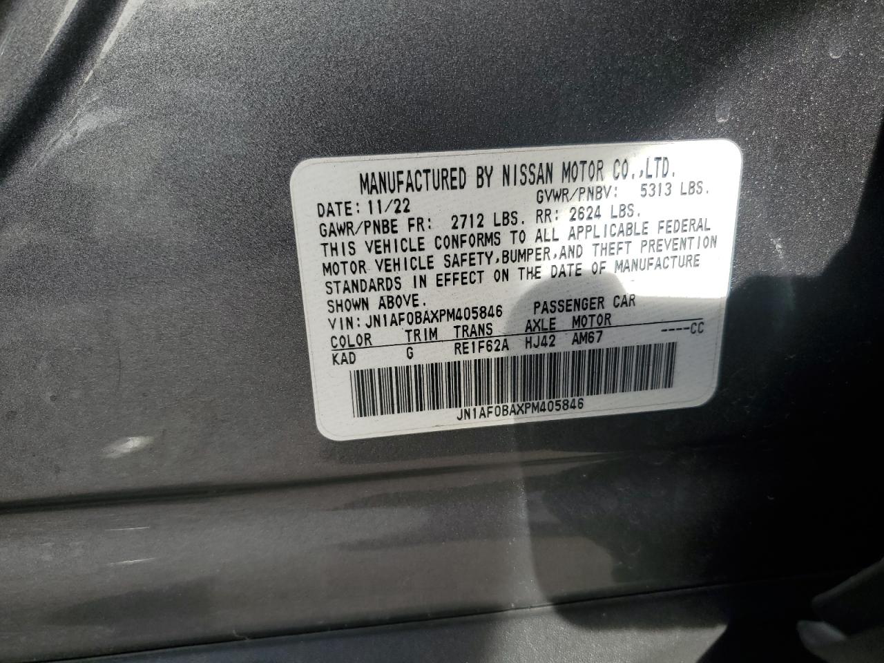 2023 NISSAN ARIYA ENGAGE VIN:JN1AF0BAXPM405846