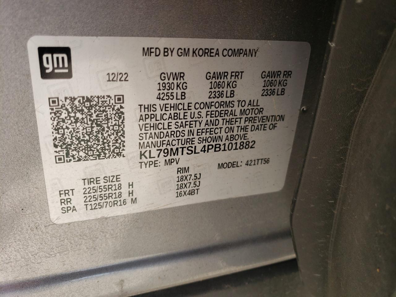 2023 CHEVROLET TRAILBLAZER RS VIN:KL79MTSL4PB101882