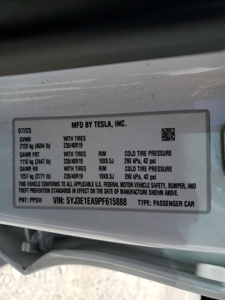 2023 TESLA MODEL 3  VIN:WP0AA2A8XNS255297