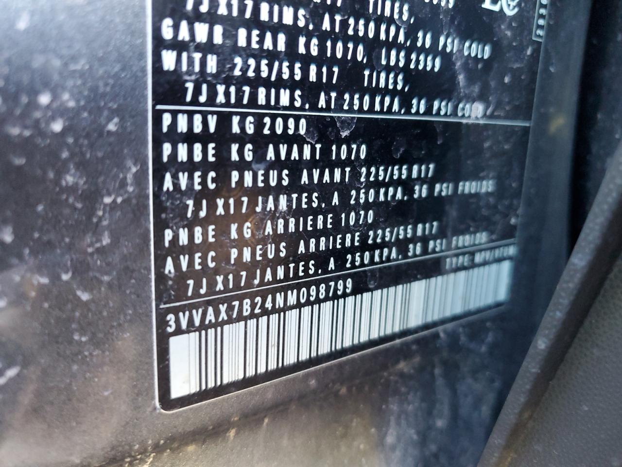 2022 VOLKSWAGEN TAOS S VIN:3VVAX7B24NM098799