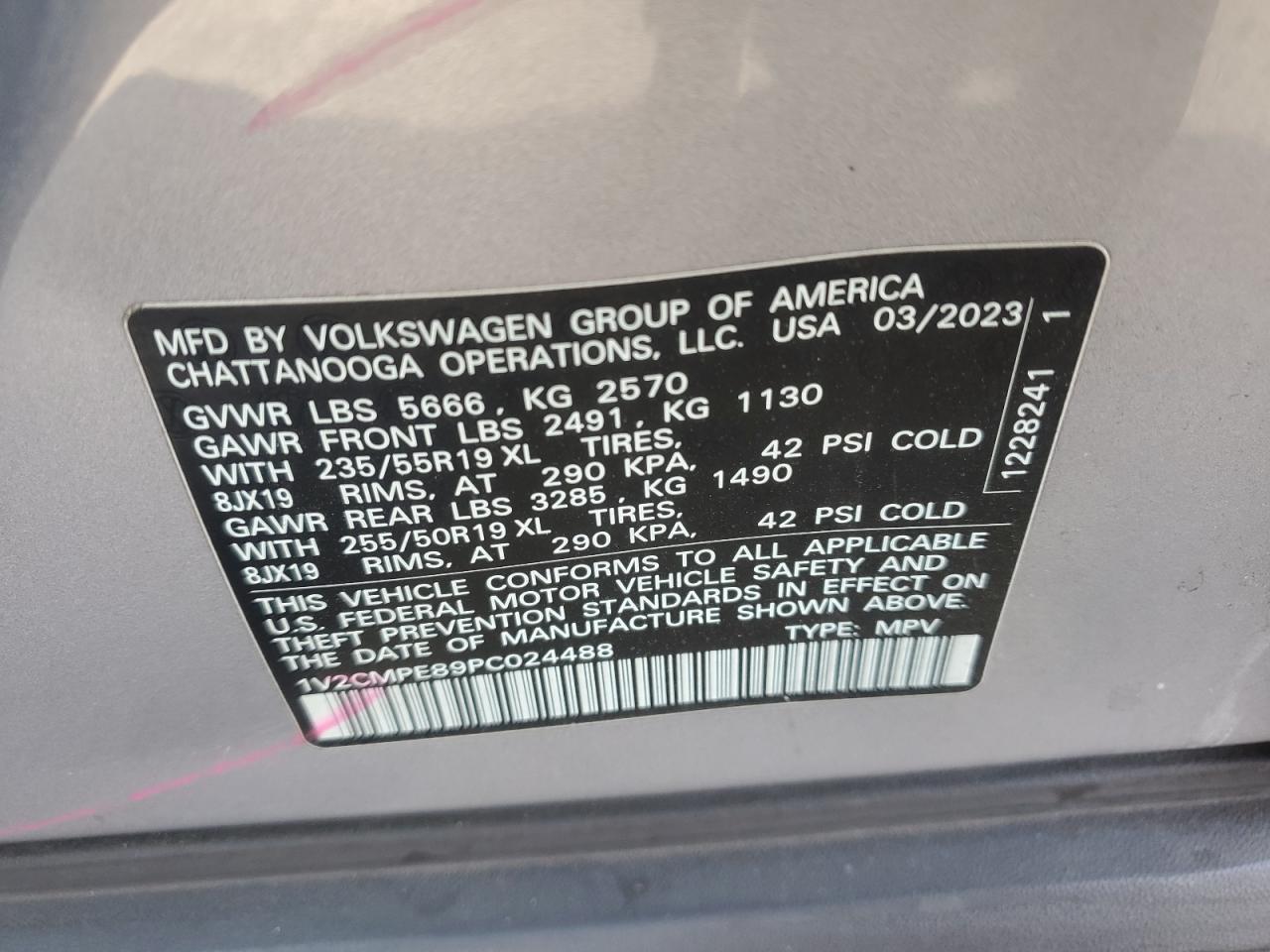 2023 VOLKSWAGEN ID.4 PRO VIN:1V2CMPE89PC024488