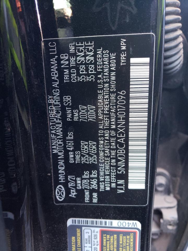 2022 HYUNDAI TUCSON SEL VIN:5NMJBCAEXNH017096